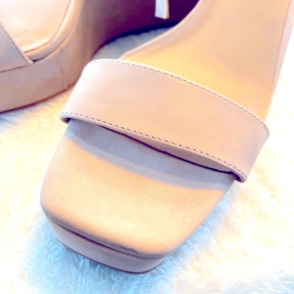Antonio Melani Sz 9 Nude Beige Leather Open Toe High 4.5” High Heel Sandals NWT - Picture 2 of 16